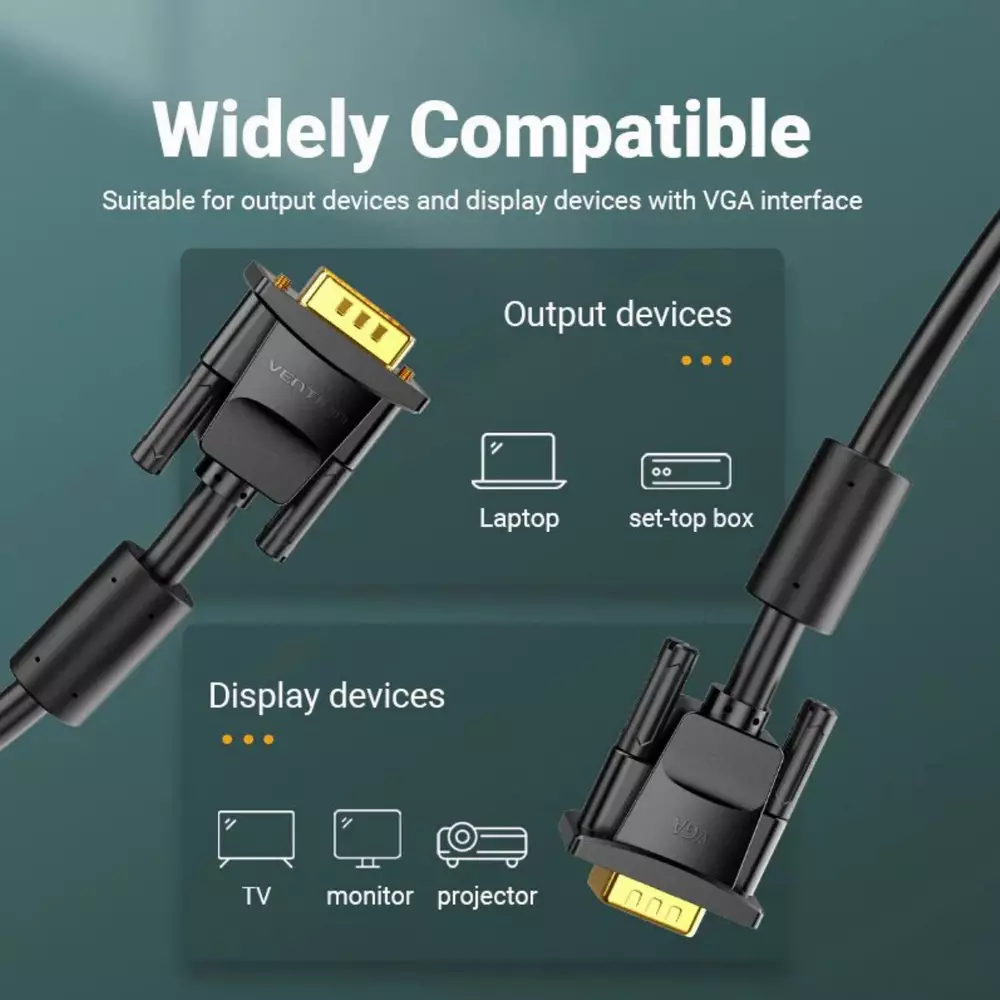 Vention Кабел за монитор Cable VGA HD15 M / M 1.5m Gold Plated, 2 Ferrites - DAEBG