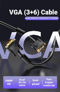 Vention Кабел за монитор Cable VGA HD15 M / M 1.5m Gold Plated, 2 Ferrites - DAEBG