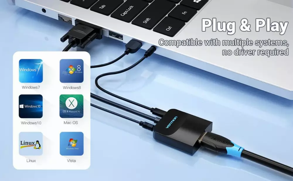 Vention адаптер Adapter VGA to HDMI with sound - Active converter with AUX-in and Micro USB power - ACNBB