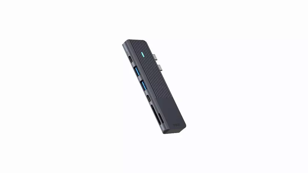 Мултипортов адаптер Rapoo UCM-2003, 7 в 2, USB-A, USB-C, HDMI, SD/MicroSD, Черен