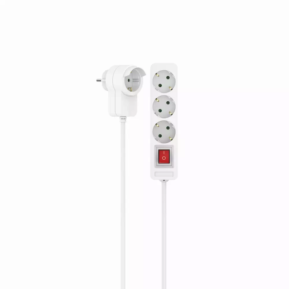 Разклонител HAMA Power strip, 3 гнезда, 1.4м, Допълнителен контакт, Бутон вкл/изкл, Бял