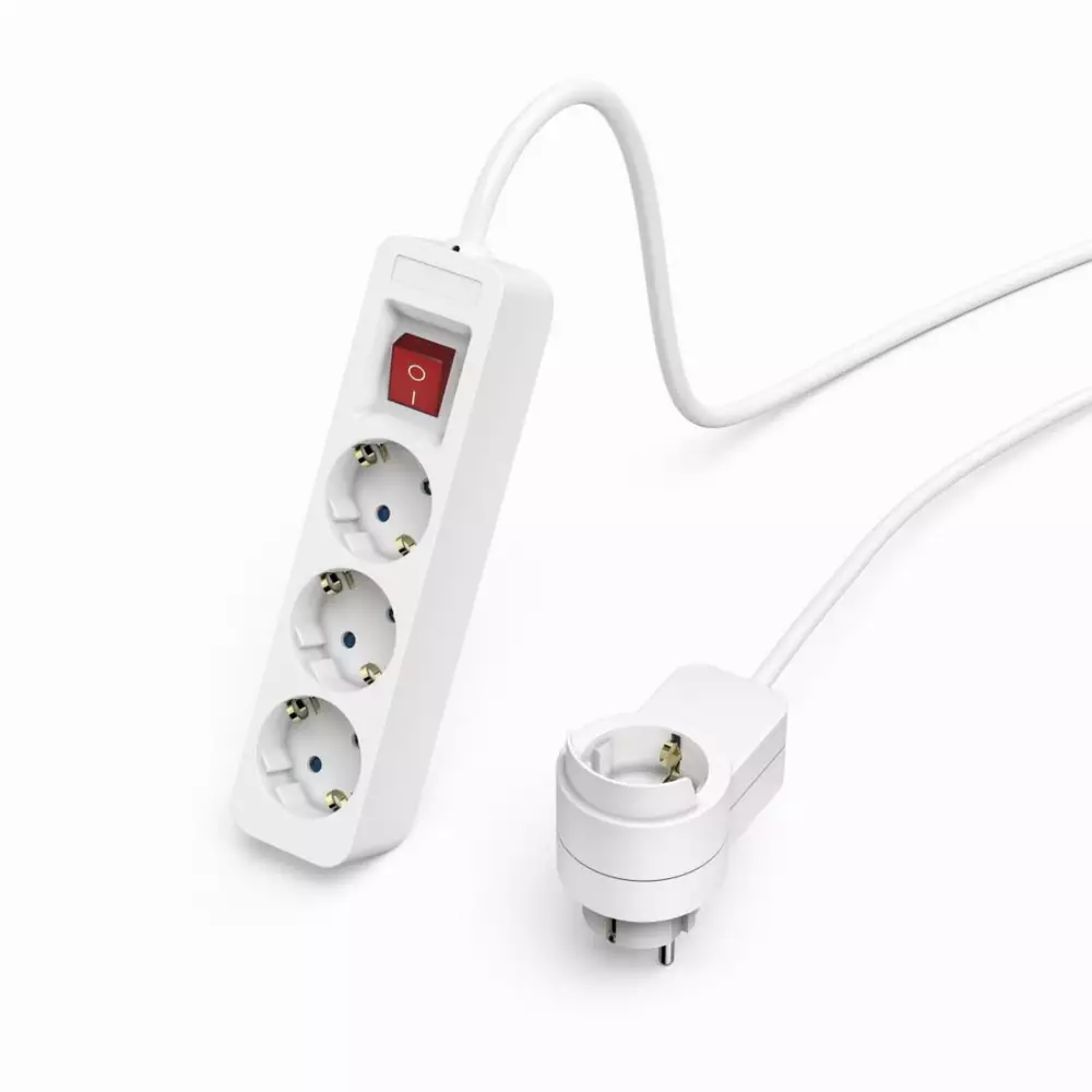 Разклонител HAMA Power strip, 3 гнезда, 1.4м, Допълнителен контакт, Бутон вкл/изкл, Бял