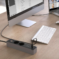 Разклонител Hama ,2-гнезда, USB-C/A 65 W, PD, ключ on/off , 1.4 m, черен/сив