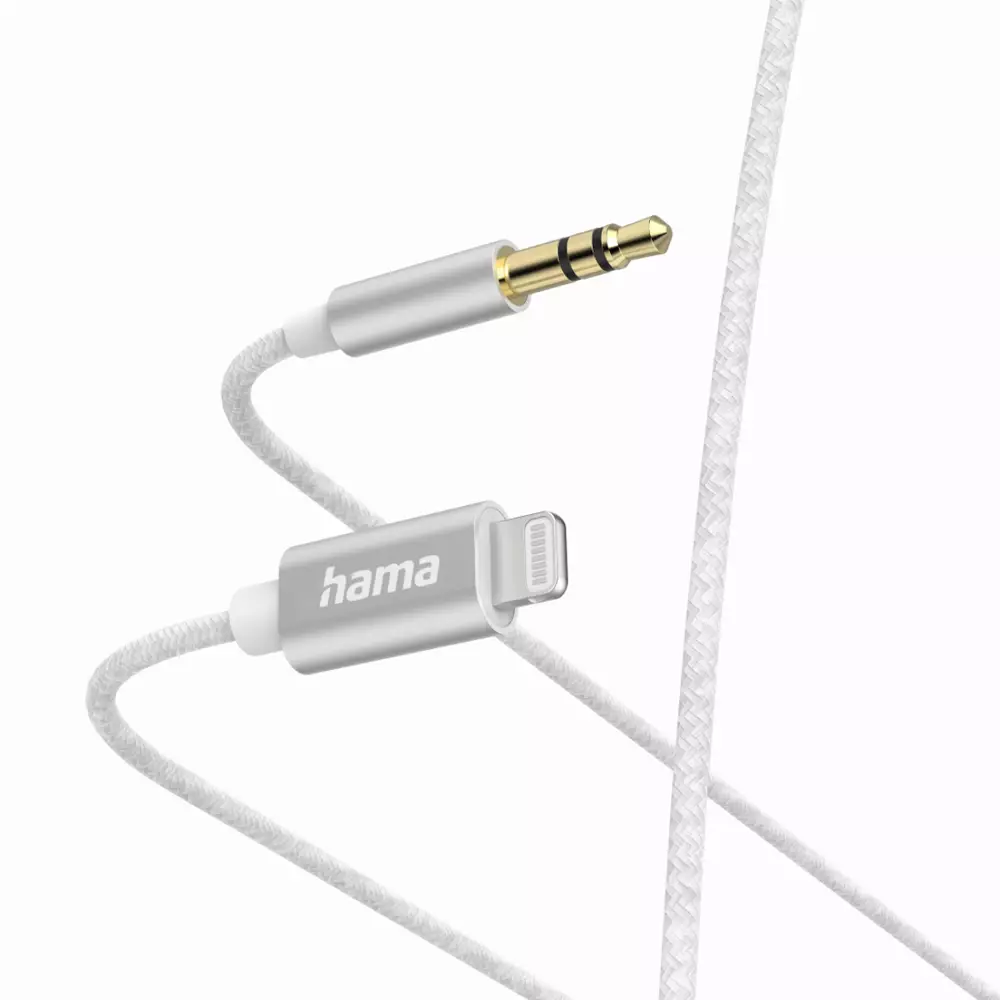 Аудио кабел HAMA, Lightning мъжко - 3.5 mm аудио жак мъжко, 1.0 м, Бял