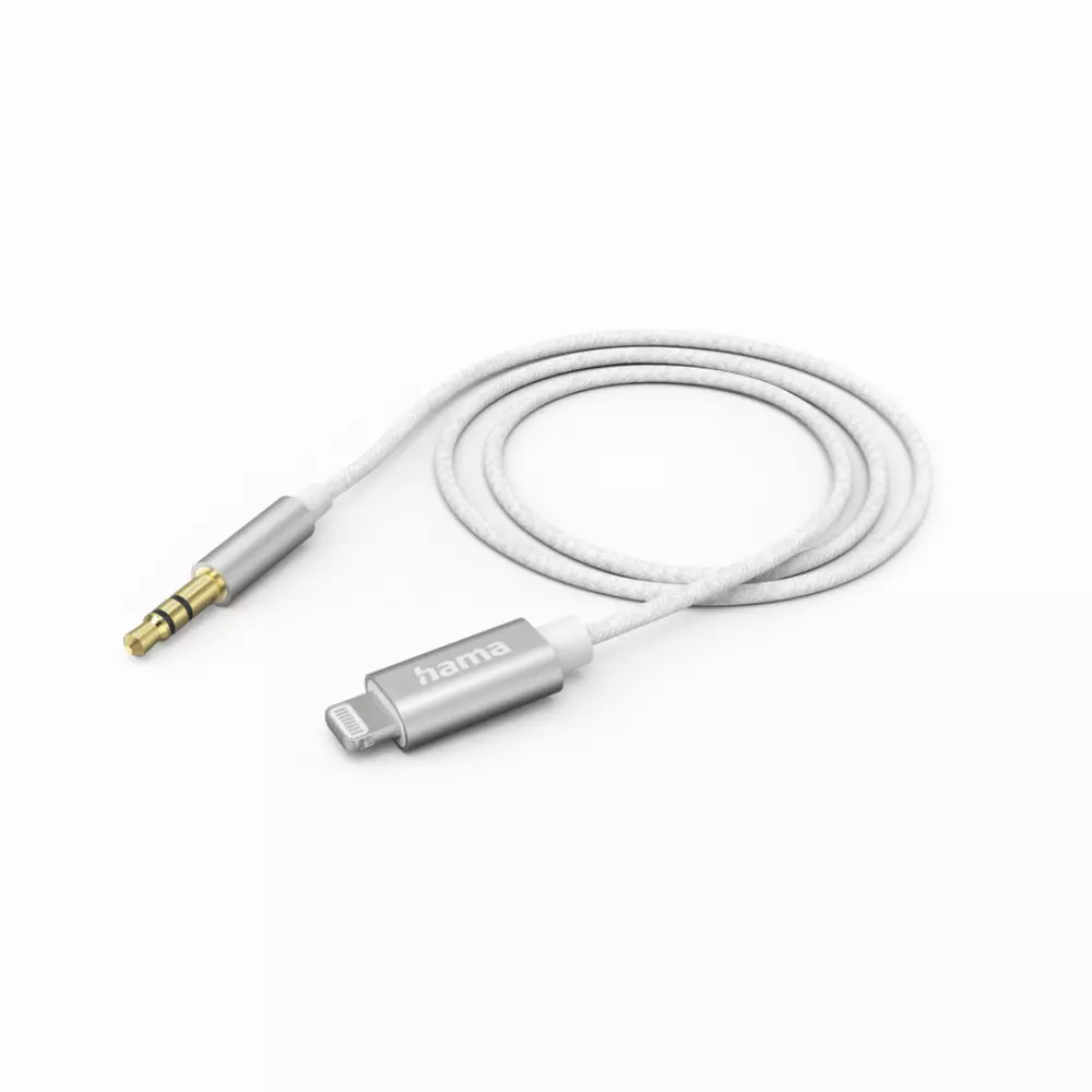 Аудио кабел HAMA, Lightning мъжко - 3.5 mm аудио жак мъжко, 1.0 м, Бял