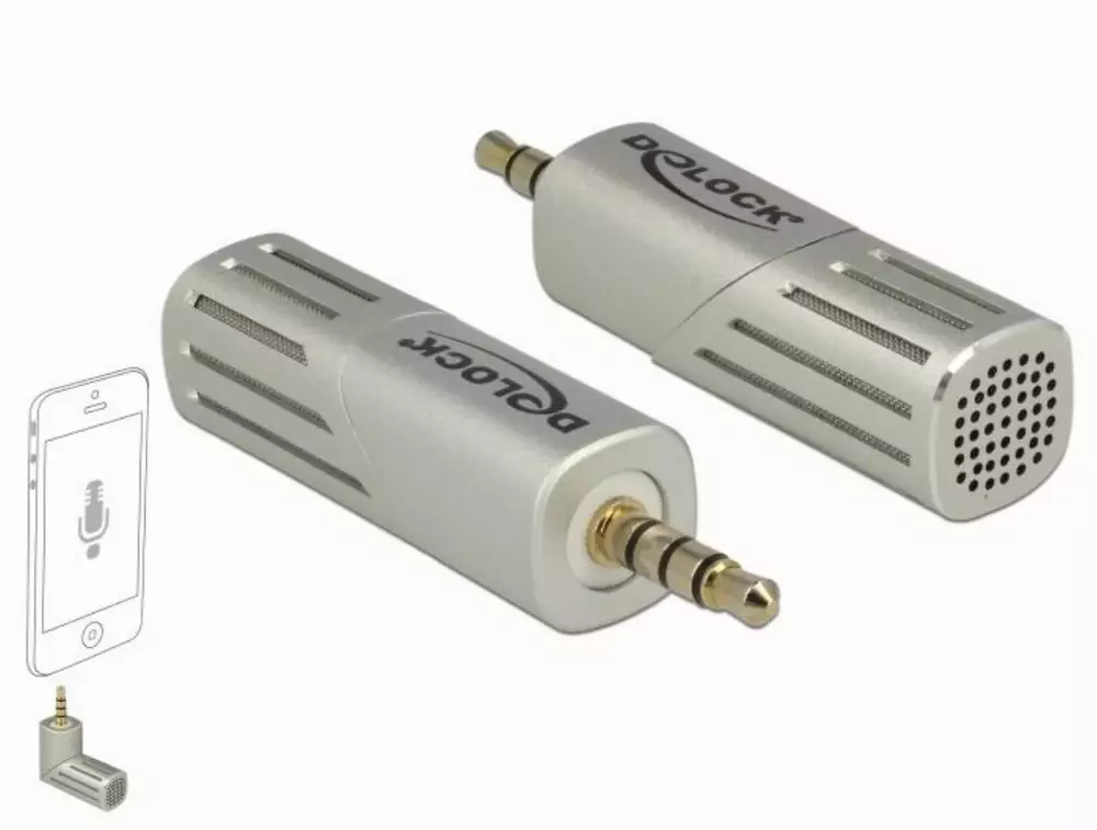 Микрофон DeLock 65893, За смартфон/таблет, 3.5 mm 4 Pin Stereo Jack 90&deg;, Сребрист