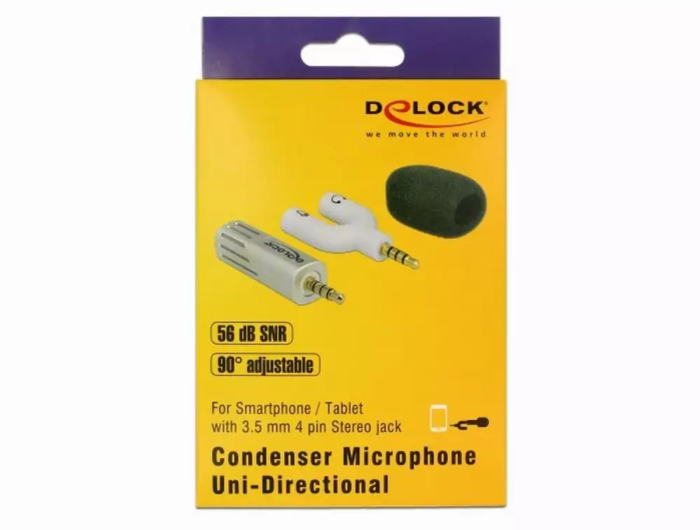 Микрофон DeLock 65893, За смартфон/таблет, 3.5 mm 4 Pin Stereo Jack 90&deg;, Сребрист