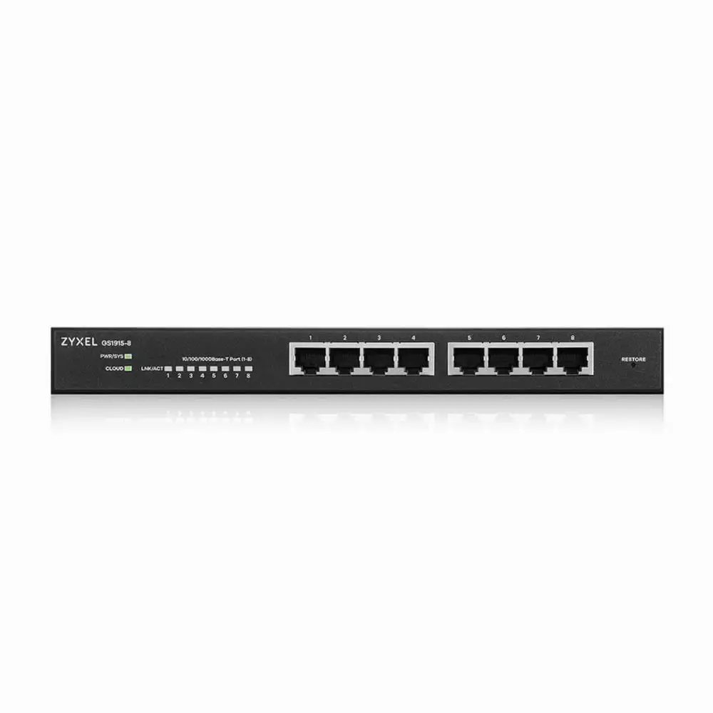 Суич 8-портов ZyXEL GS1915-8, Gigabit, управляем, standalone или Nebula управление
