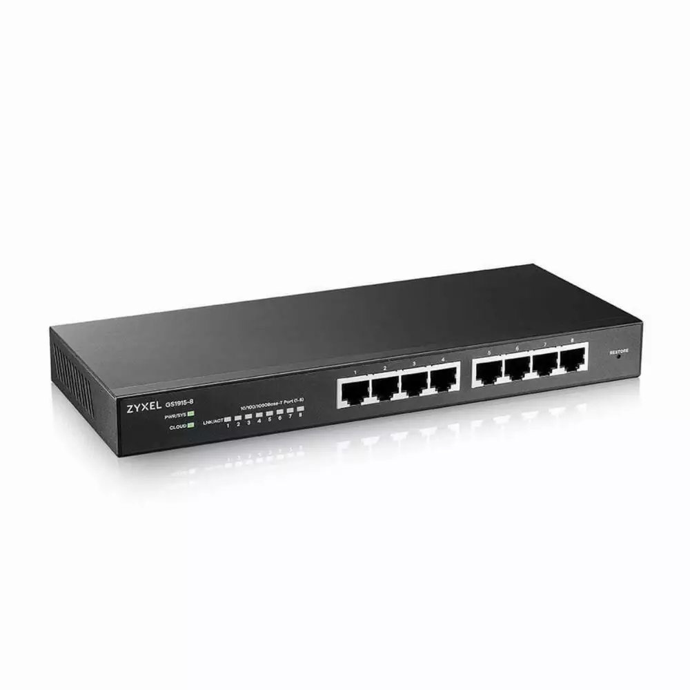 Суич 8-портов ZyXEL GS1915-8, Gigabit, управляем, standalone или Nebula управление
