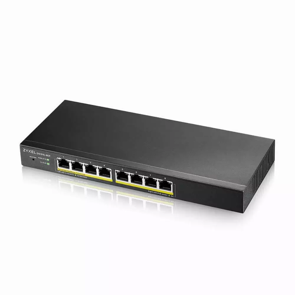 Суич 8-портов ZyXEL GS1915-8, Gigabit, управляем, standalone или Nebula управление, PoE