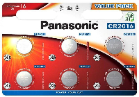 Бутонна батерия литиева PANASONIC CR2016, 3V, 6 бр. в блистер /цена за 6 бр./