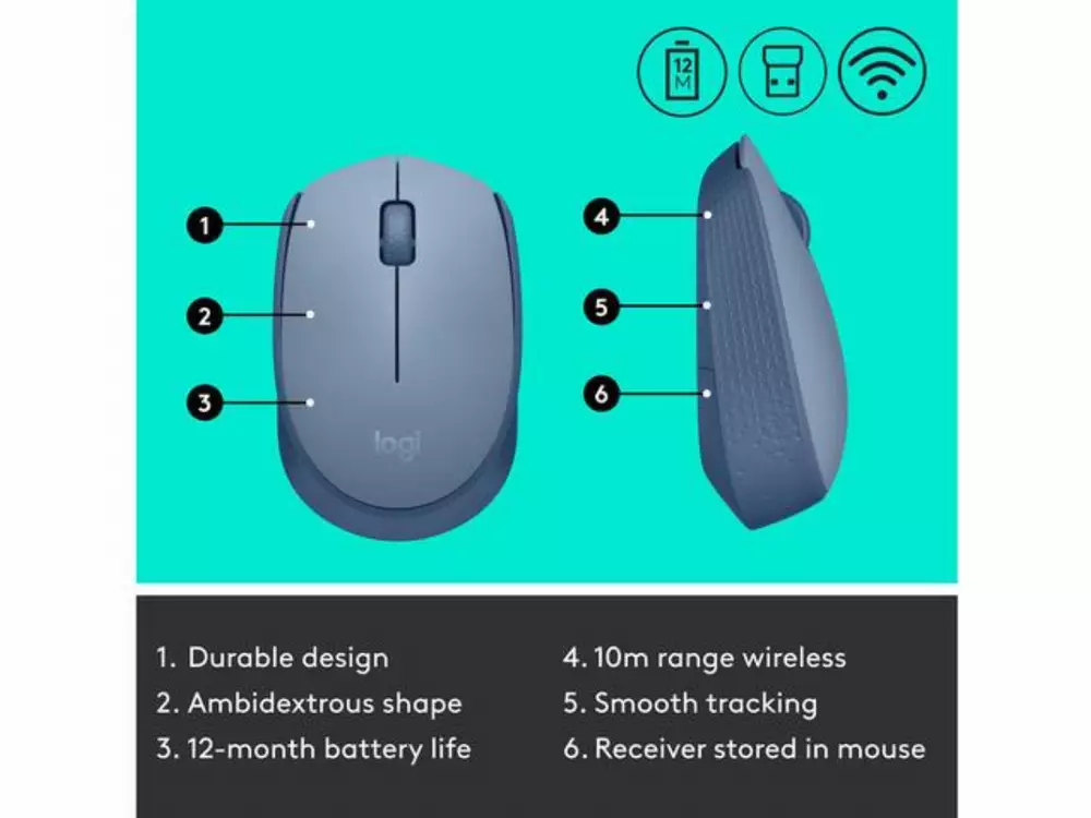 Безжична оптична мишка LOGITECH M171 USB Син/Сив 910-006866
