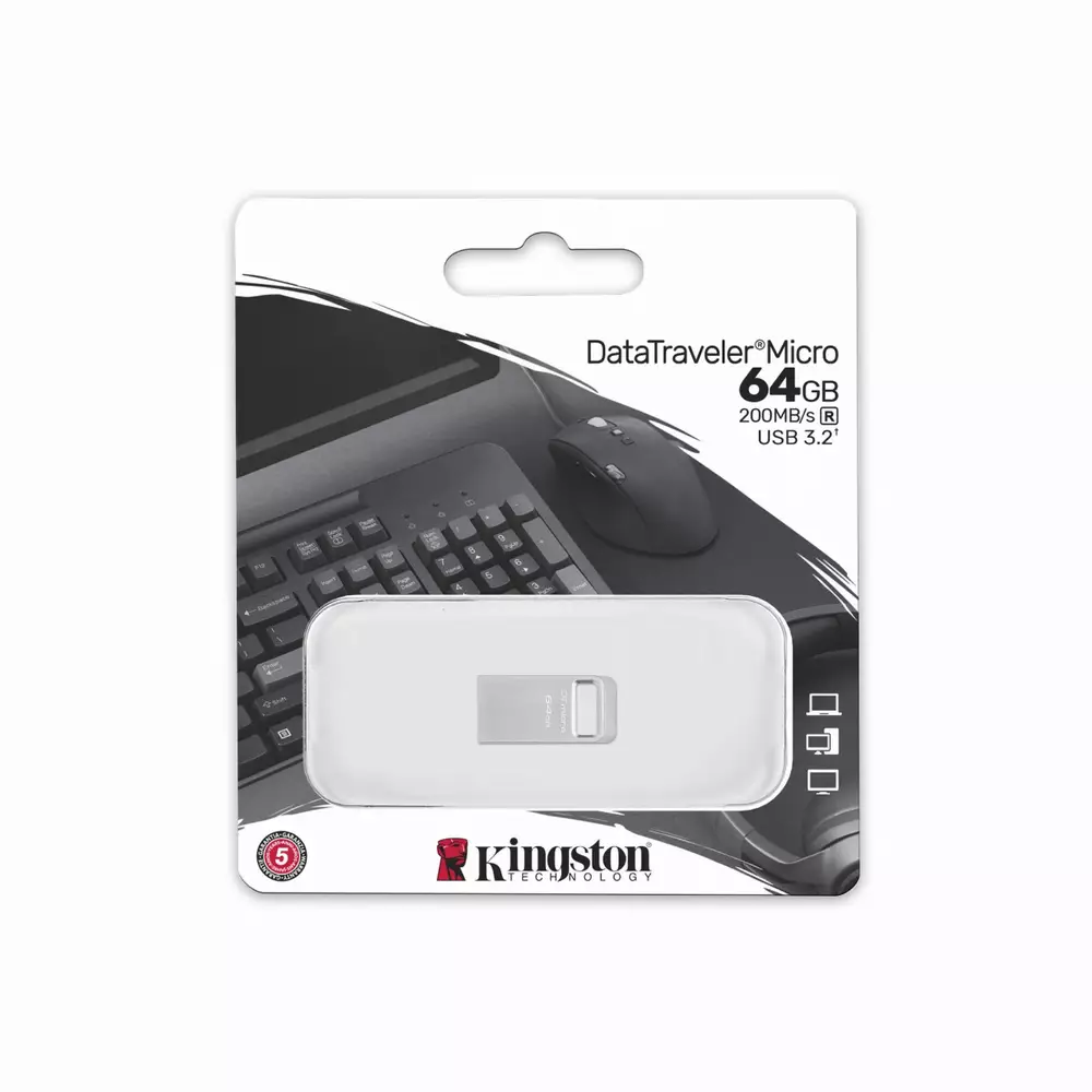 USB памет KINGSTON DataTraveler Micro, 64GB, USB-A 3.2 Gen 1, Сребрист
