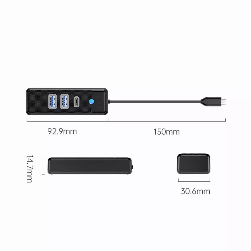 Orico хъб HUB USB3.1 3 port - 2 x USB3.0, 1 x Type C, Black - PWC2U-C3-015-BK