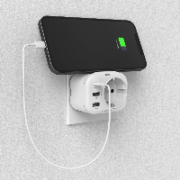 Мултипортов контакт HAMA, 4 гнезда, 1 x USB-C PD, 2 x USB-A, 20W, Бял