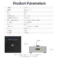 Vention Разклонител превключвател HDMI 2.0 Switcher/Splitter 2-Port Bi-Direction - Grey Aluminium - AFLH0
