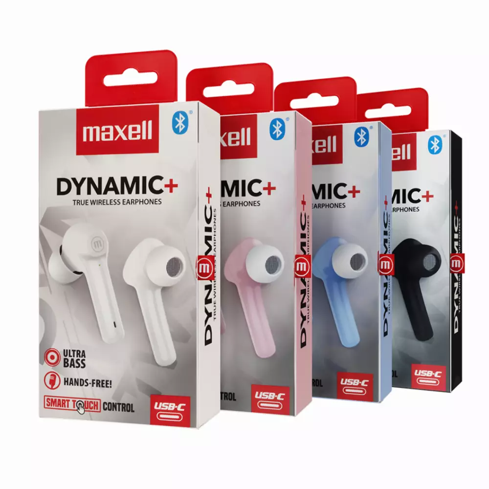 Блутут слушалки-тапи с докинг кутийка MAXELL Dynamic, True Wireless, черен