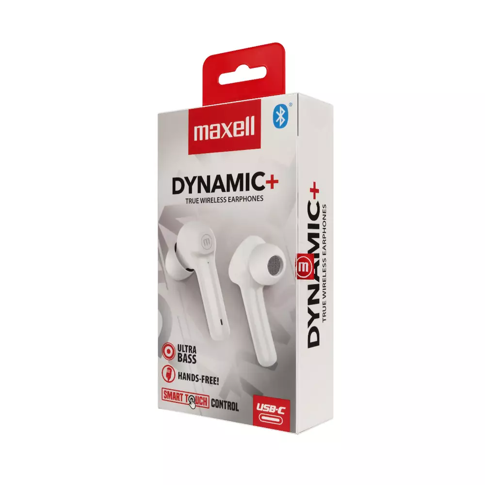 Блутут слушалки-тапи с докинг кутийка MAXELL Dynamic, True Wireless, бял