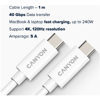 Кабел CANYON UC-44, U4-CC-5A1M-E, USB4 TYPE-C to TYPE-C, 40G 1m 5A 