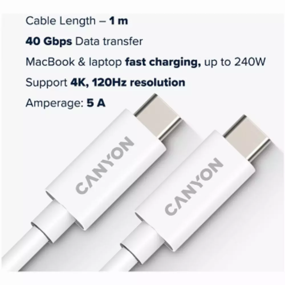 Кабел CANYON UC-44, U4-CC-5A1M-E, USB4 TYPE-C to TYPE-C, 40G 1m 5A 