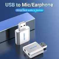 Vention външна звукова карта USB Sound card - Headphones, Mic, Silver - VAB-S13