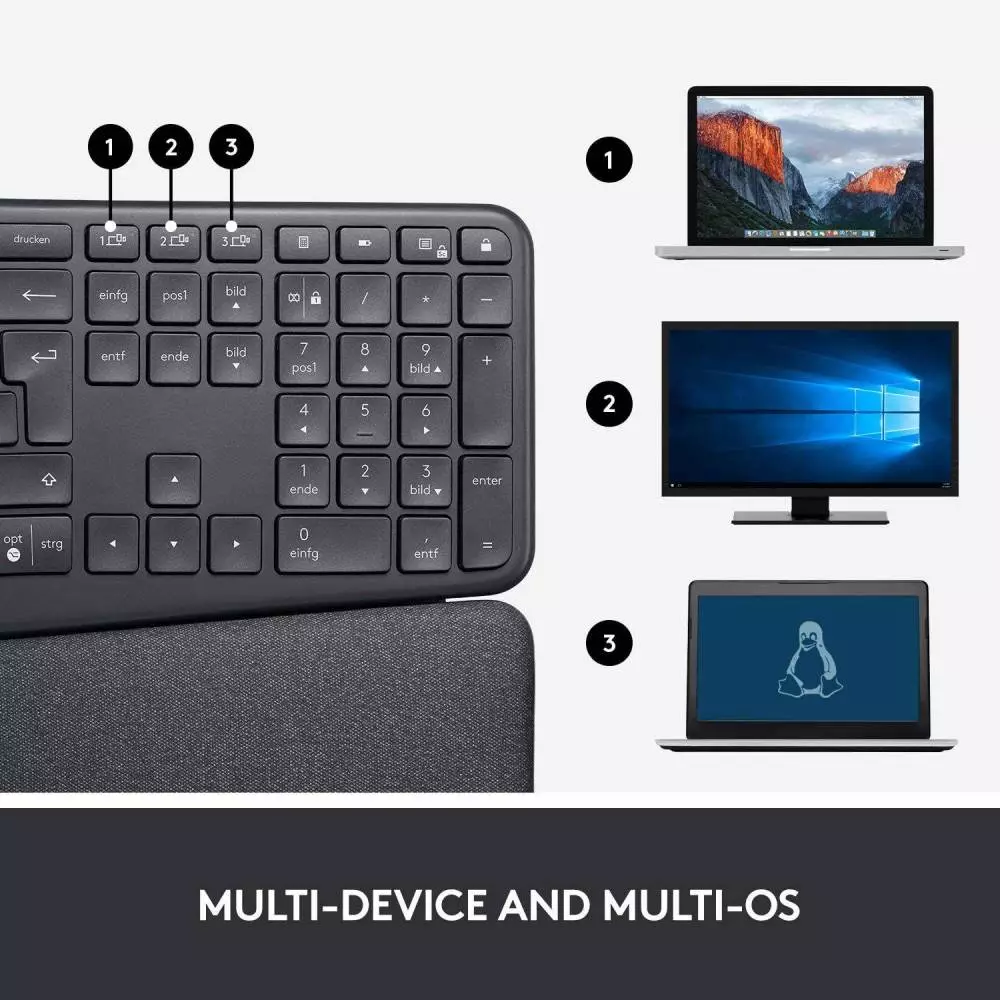 Безжична клавиатура Logitech ERGO K860, Ергономична, Сива
