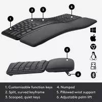Безжична клавиатура Logitech ERGO K860, Ергономична, Сива