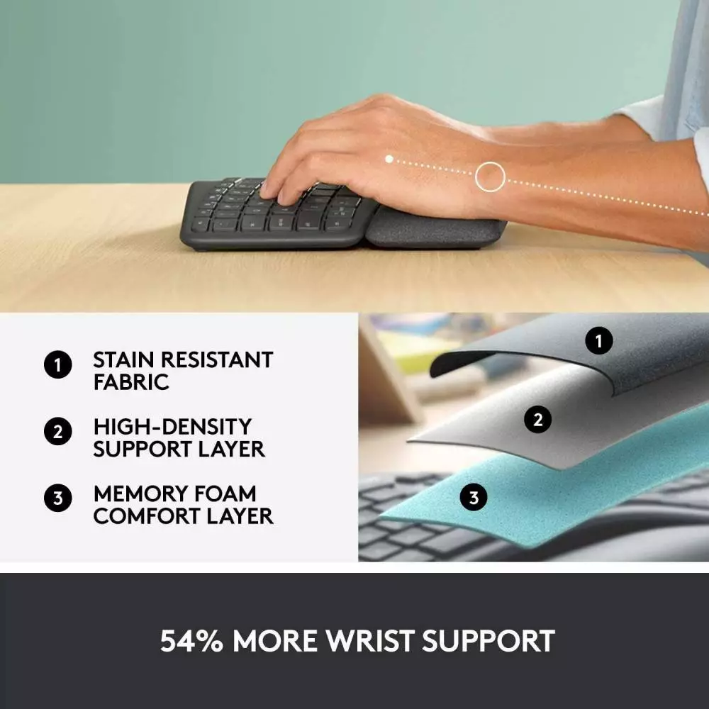 Безжична клавиатура Logitech ERGO K860, Ергономична, Сива