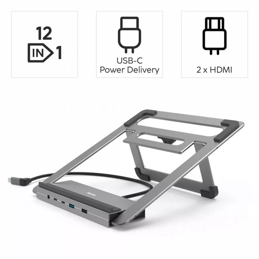 Hama "Connect2Office Stand" USB-C докинг станция, стойка за лаптоп, 12 порта