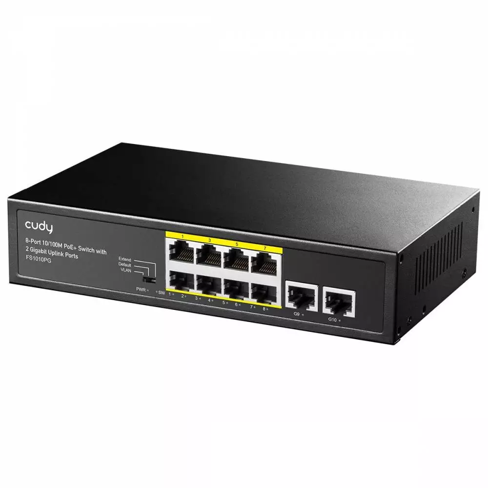Суич Cudy FS1010PG, 8 портов, 10/100, PoE+ Switch 120W, 2 x Uplink порта