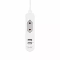 Hama USB захранване/разклонител с 1,9 м дълъг кабел и евробукса, 2x USB-A, бял