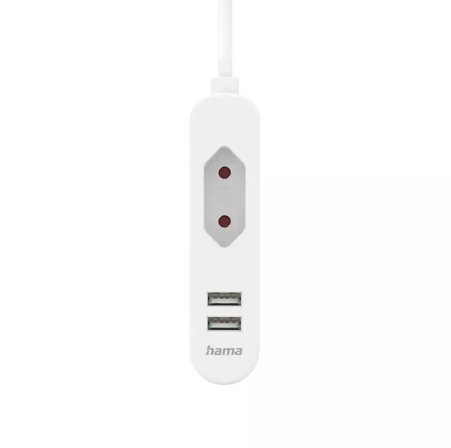 Hama USB захранване/разклонител с 1,9 м дълъг кабел и евробукса, 2x USB-A, бял