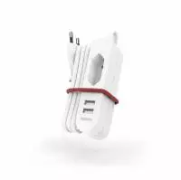Hama USB захранване/разклонител с 1,9 м дълъг кабел и евробукса, 2x USB-A, бял