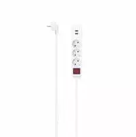 HAMA Разклонител, 3-гнезда, USB-A 17 W, ключ on/off, 1.4 m, бял
