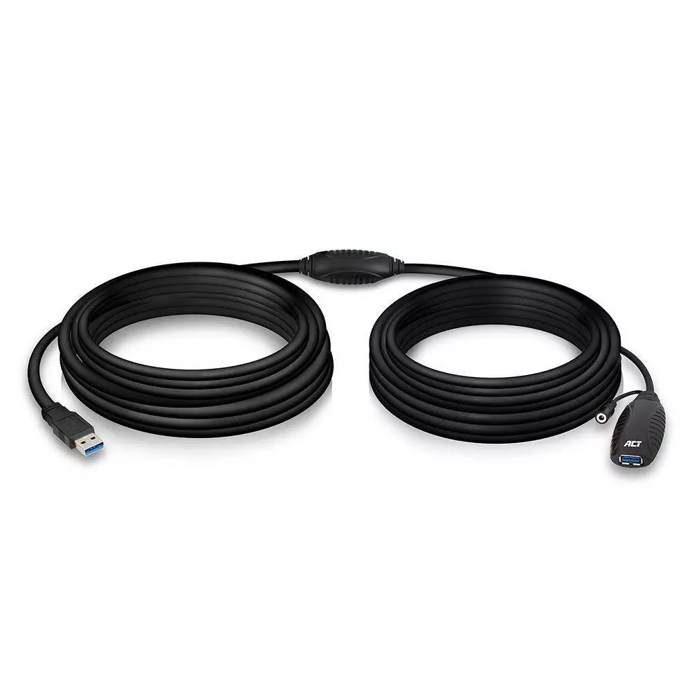 Кабел ACT AC6110, USB-A мъжко - женско, 10 м, 5 Gbps, Черен