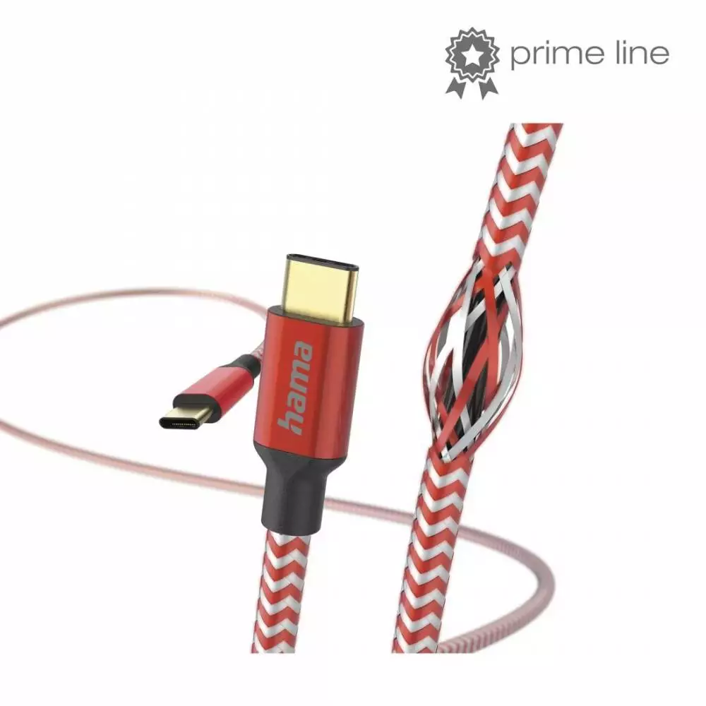 Кабел HAMA Reflective, USB-C мъжко - USB-C мъжко, 480 Mbps, 1.5 м., Червен