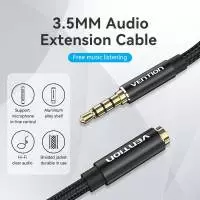 Vention Аудио Кабел Cotton Braided TRRS 3.5mm Male to 3.5mm F - 1.5m - Gold plated, Aluminum alloy - BHCBG