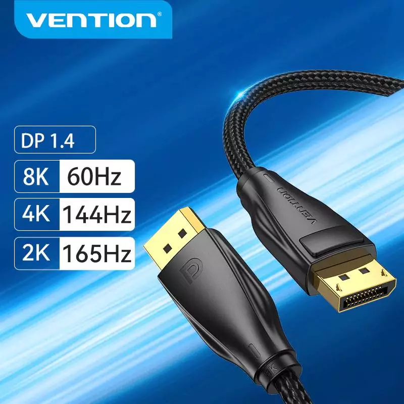 Vention кабел Display Port 1.4 DP M / M 8K 1m - Cotton Braided, Black - HCCBF
