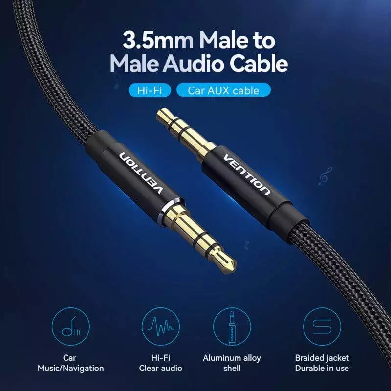 Vention Аудио Кабел 3.5mm Audio Cable  M/M Cotton Braided 0.5m - BAWBD