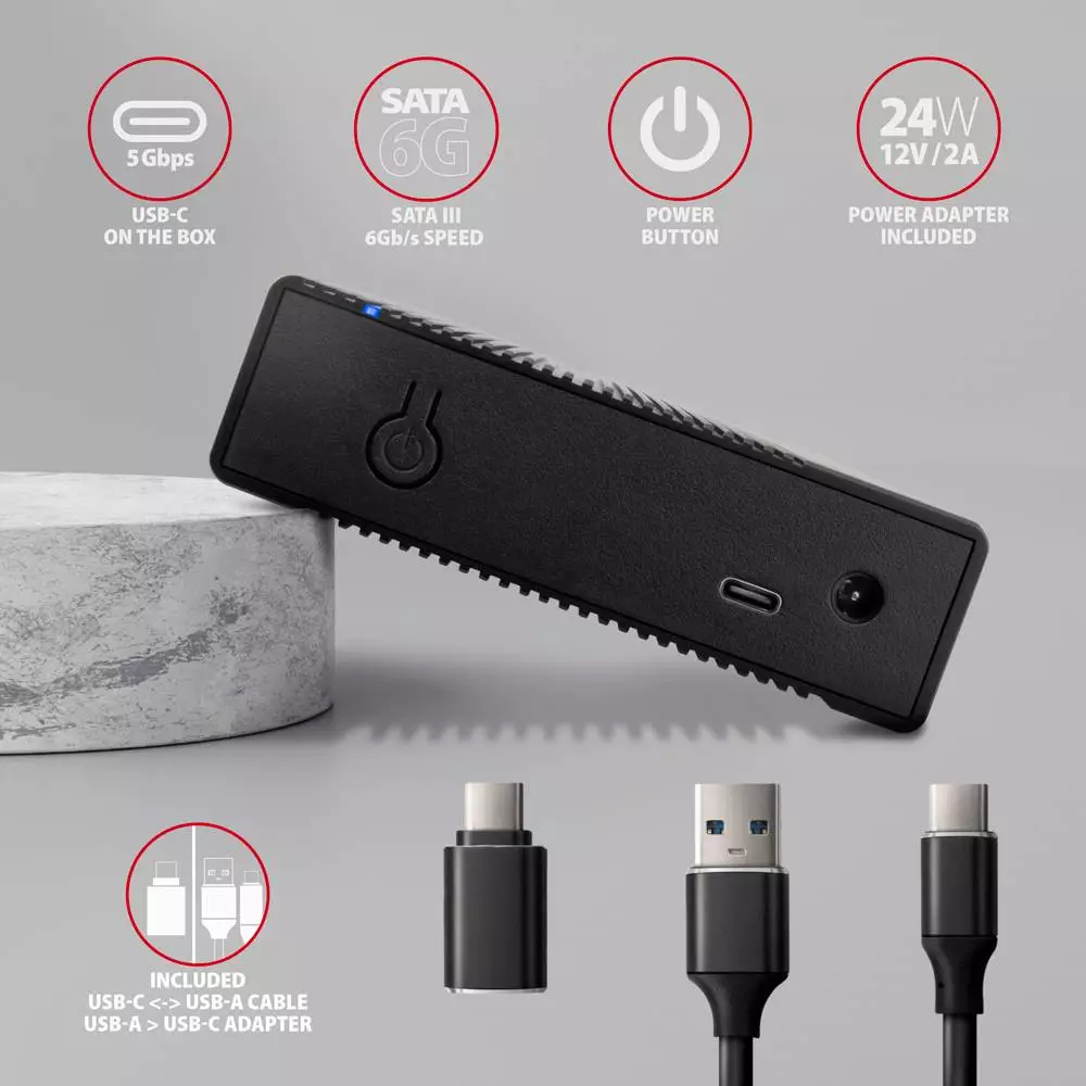 Външна кутия за диск AXAGON EE25-GTR USB-C 3.2 Gen 2, SATA 6G, 2.5" External SSD/HDD Black
