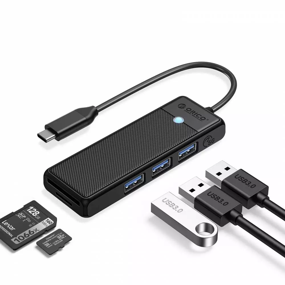 Orico хъб HUB USB3.1 Type-C - 3 x USB3.0, SD, TF - PAPW3AT-C3-015-BK
