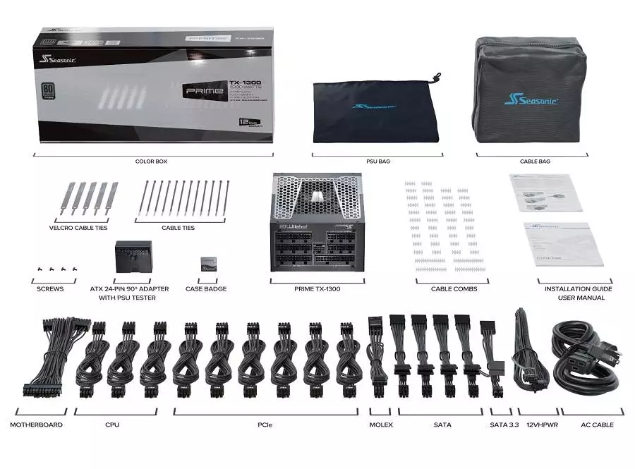 Захранване Seasonic PRIME TX-1300TR2, 1300W, 80 Plus Titanium PSU, SSR-1300TR2, ATX 3.1, PCIe Gen 5.1 - 1TX13TART3A10X 