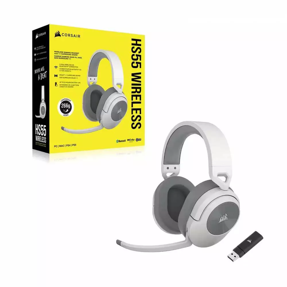 Геймърски слушалки Corsair HS55 WIRELESS Gaming Headset White (EU) - CA-9011281-EU