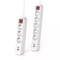 HAMA Разклонител  USB-C/USB-A 3.4A, 3 гнезда, 2x USB, PD/Quick charge, макс 18W,1.4м, 3680W, бял