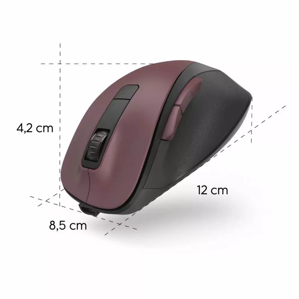 Безжична оптична мишка HAMA MW-500 Recharge , бордо, 6 бут.,800/1200/1600 dpi, безшумна