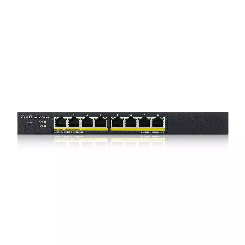 Суич ZYXEL GS1900-8HP-V3, 8 портов смарт управляем, PoE, Gigabit