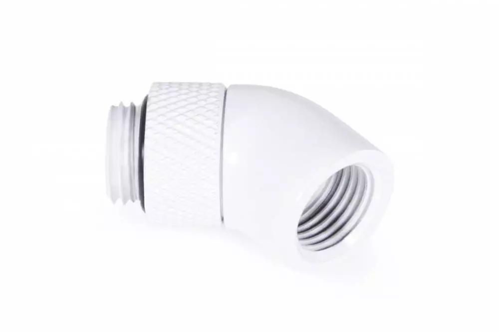 Фитинг Ъглов адаптер Alphacool Eiszapfen, 45&deg;, G1/4 външна към G1/4 вътрешна резба White
