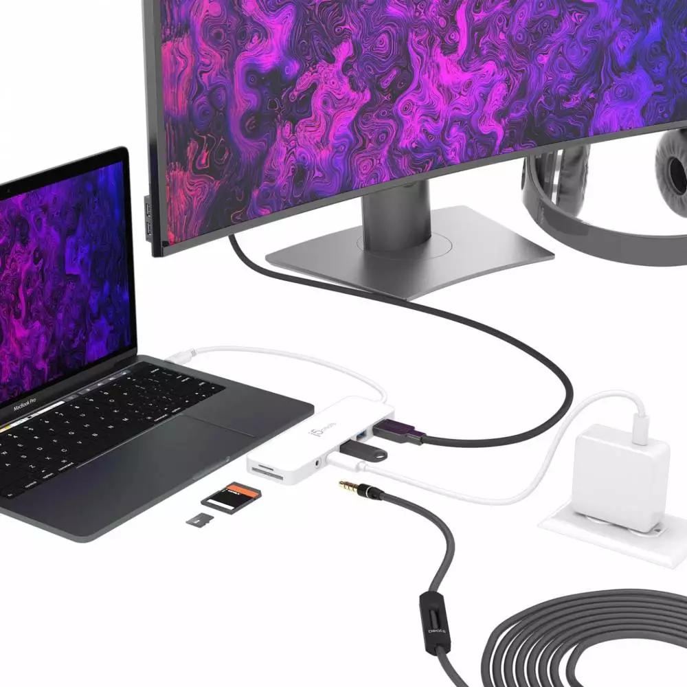 6-портов хъб j5create Mini Dock JCD373, USB, HDMI, SD, 3.5 mm jack