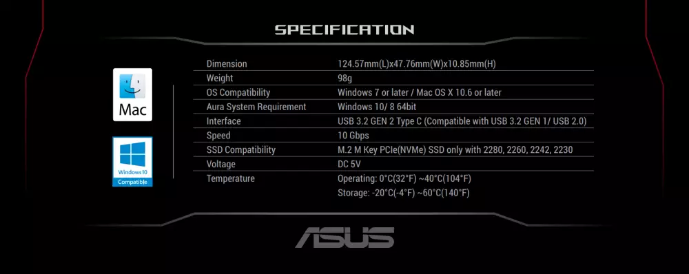 ASUS ROG Strix Arion Lite, чекмедже за SSD