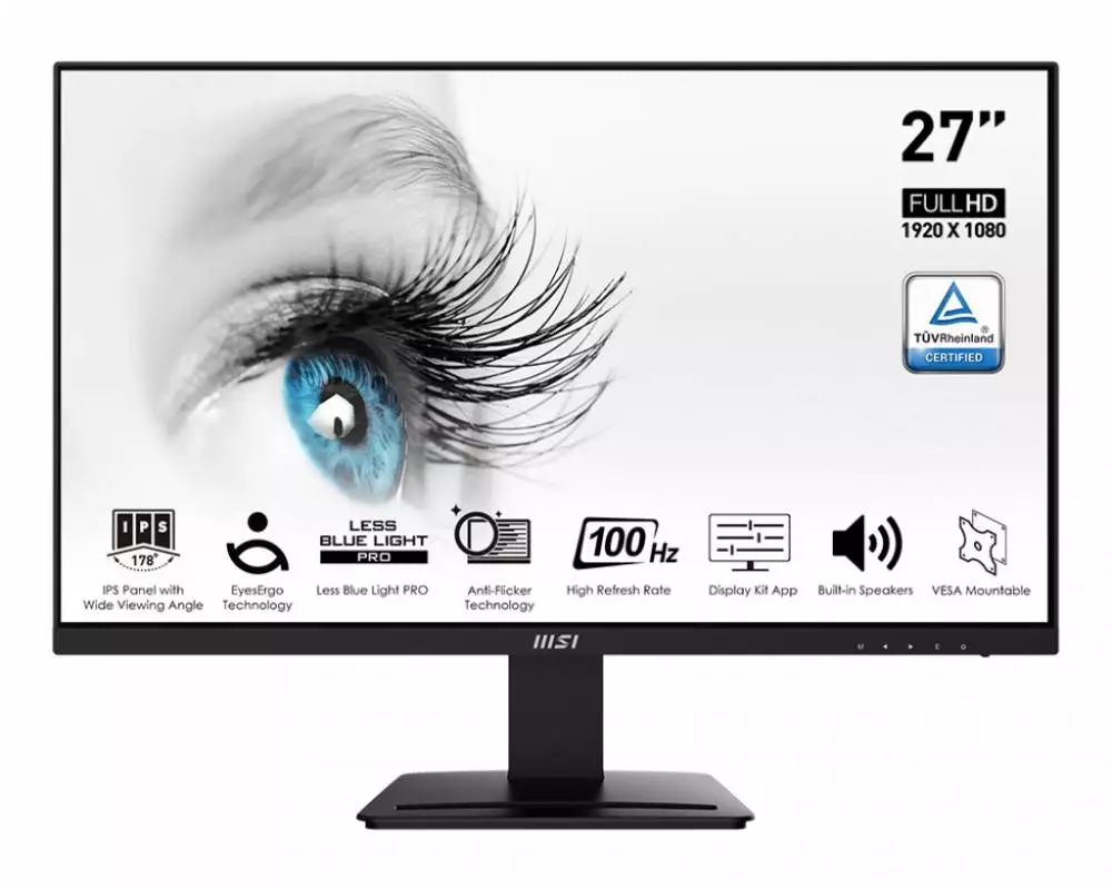 Монитор MSI 27 PRO MP273A, 27", IPS, FHD 1920x1080, 100Hz, 1ms,  sRGB 106%, DP, HDMI, VGA